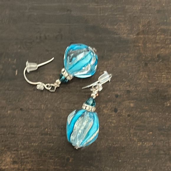 Turquoise Swirled Glass Earrings - Picture 2 of 2